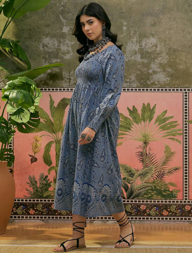 Sangria printed smocked dress