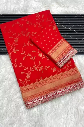 Red Color Jaqurad Weaving work Georgette Khadi Saree