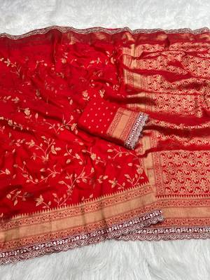 Red Color Jaqurad Weaving work Georgette Khadi Saree 2