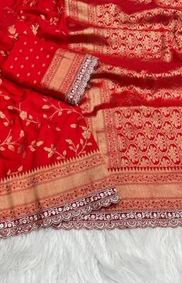 Red Color Jaqurad Weaving work Georgette Khadi Saree 3