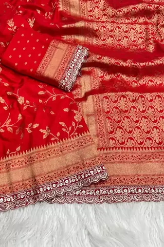Red Color Jaqurad Weaving work Georgette Khadi Saree