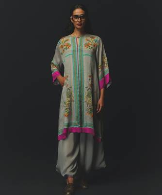 Mint green printed chiffon kurta set 1