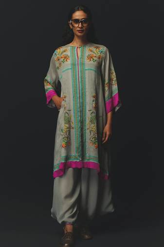 Mint green printed chiffon kurta set
