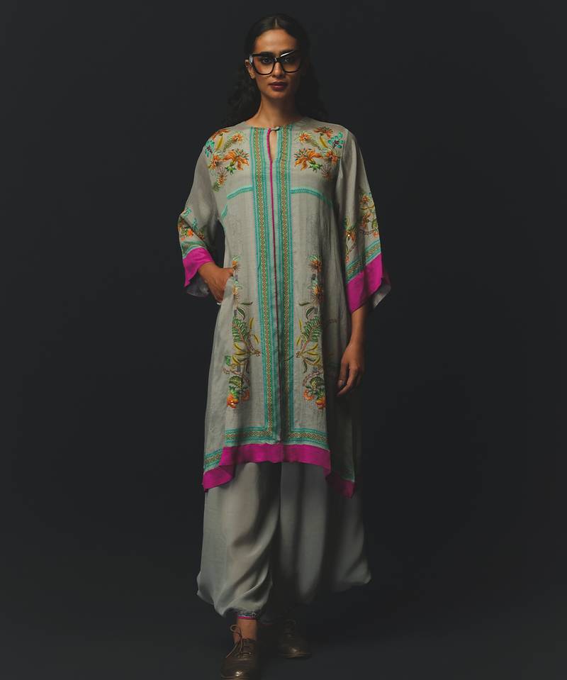 Mint green printed chiffon kurta set