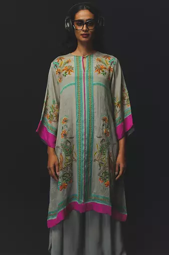 Mint green printed chiffon kurta set