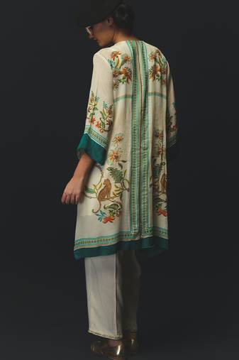 Beige printed chiffon kurta set