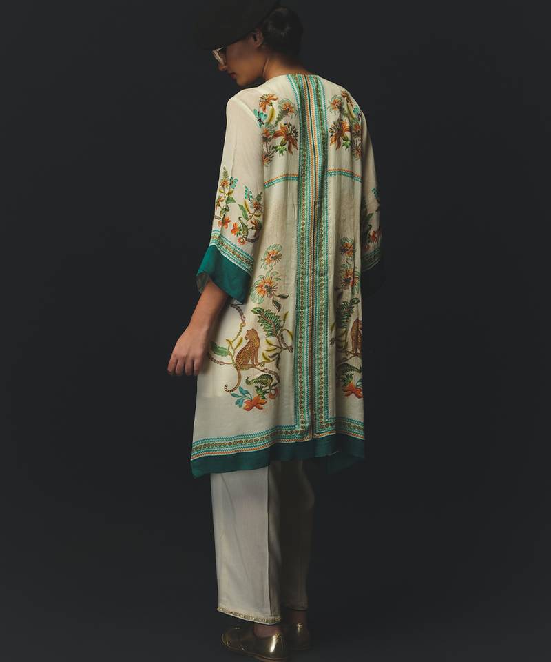 Beige printed chiffon kurta set
