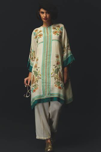 Beige printed chiffon kurta set