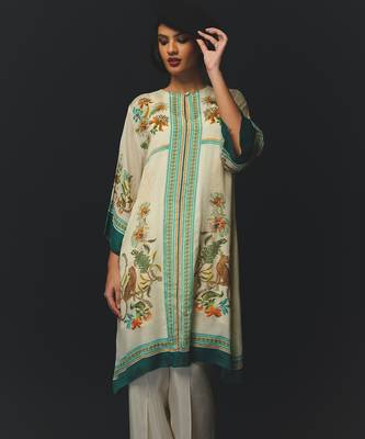 Beige printed chiffon kurta set 3