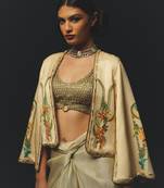 Beige embroidered linen co ord set