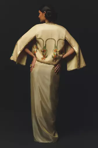 Beige embroidered linen co ord set