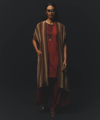 Rust printed crepe kurta set 1