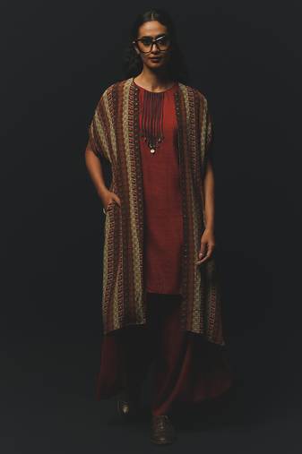 Rust printed crepe kurta set