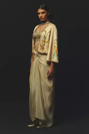 Beige embroidered linen co ord set
