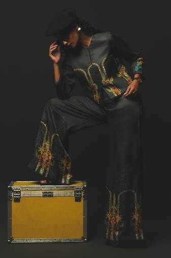 Charcoal embroidered linen co ord set