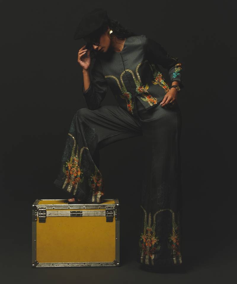 Charcoal embroidered linen co ord set