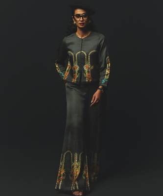 Charcoal embroidered linen co ord set 1