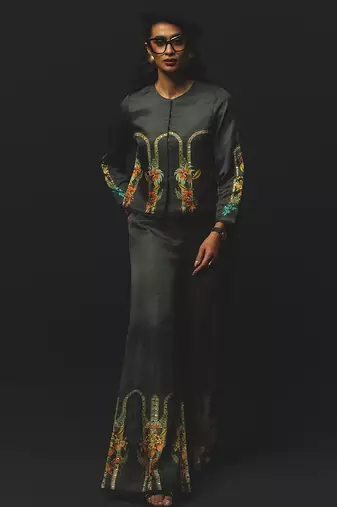 Charcoal embroidered linen co ord set