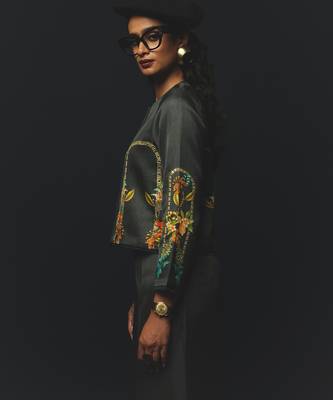 Charcoal embroidered linen co ord set 3
