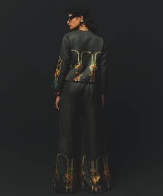 Charcoal embroidered linen co ord set 4