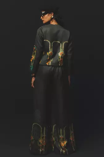 Charcoal embroidered linen co ord set