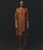 Brown printed satin kurta set