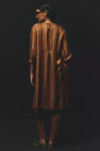 Brown printed satin kurta set