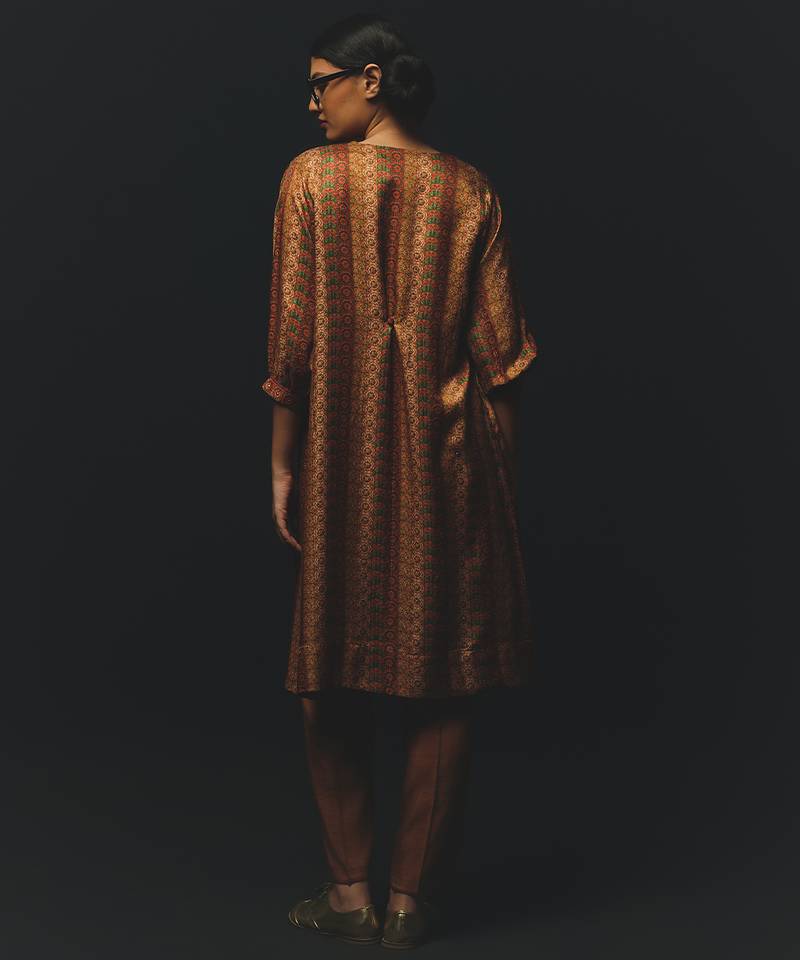 Brown printed satin kurta set