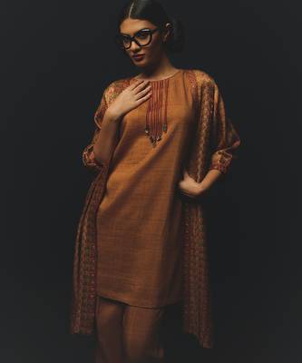 Brown printed satin kurta set 3