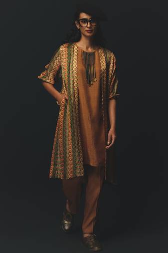 Multicolor printed satin kurta set