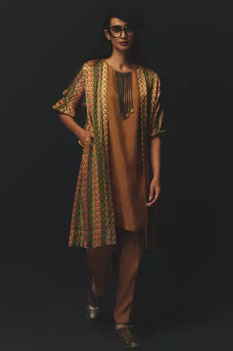 Multicolor printed satin kurta set
