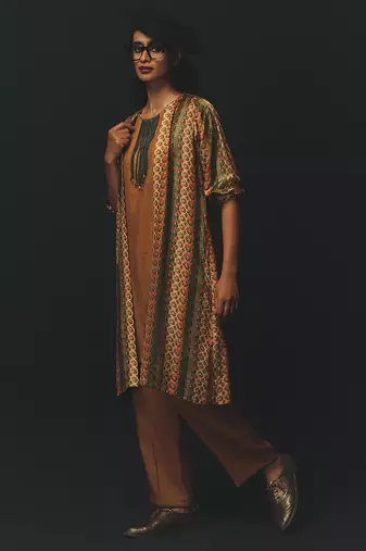 Multicolor printed satin kurta set