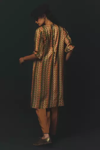 Multicolor printed satin kurta set