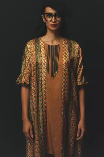 Multicolor printed satin kurta set