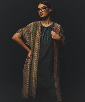 Grey printed crepe kurta set 2