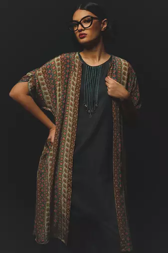 Grey printed crepe kurta set