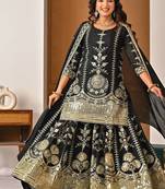 Black vichitra silk party wear embroidery  suit set