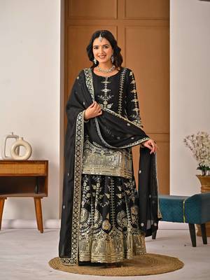 Black vichitra silk party wear embroidery  suit set 3