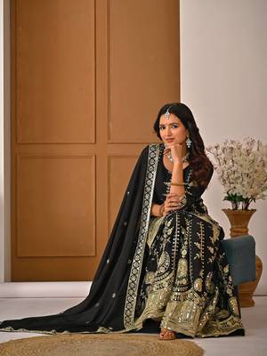 Black vichitra silk party wear embroidery  suit set 4