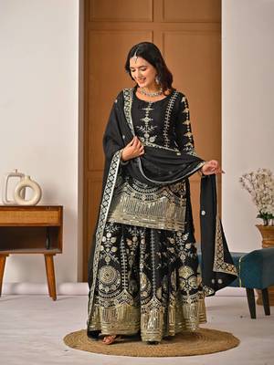 Black vichitra silk party wear embroidery  suit set 5