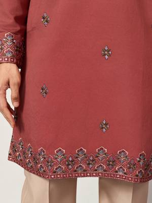 ORANGE VISCOSE SILK THREAD & SEQUINS EMBROIDERED WORK FUNCTION FESTIVAL MARRIAGE PARTY WEAR STRAIGHT KURTA DUPATTA 7