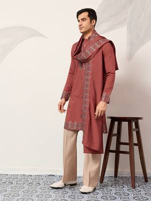 ORANGE VISCOSE SILK THREAD & SEQUINS EMBROIDERED WORK FUNCTION FESTIVAL MARRIAGE PARTY WEAR STRAIGHT KURTA DUPATTA 8
