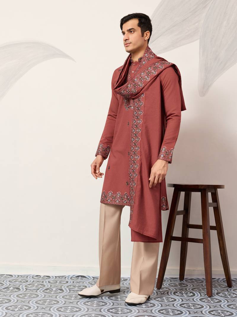 ORANGE VISCOSE SILK THREAD & SEQUINS EMBROIDERED WORK FUNCTION FESTIVAL MARRIAGE PARTY WEAR STRAIGHT KURTA DUPATTA
