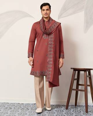 ORANGE VISCOSE SILK THREAD & SEQUINS EMBROIDERED WORK FUNCTION FESTIVAL MARRIAGE PARTY WEAR STRAIGHT KURTA DUPATTA 9