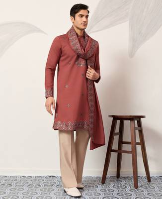 ORANGE VISCOSE SILK THREAD & SEQUINS EMBROIDERED WORK FUNCTION FESTIVAL MARRIAGE PARTY WEAR STRAIGHT KURTA DUPATTA 10