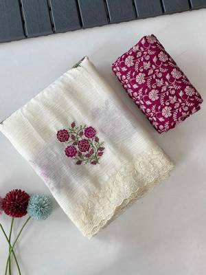White Color Embroidered Crush Georgette Chiffon Saree 4
