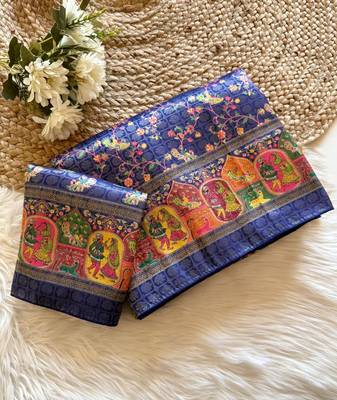 Blue Color Jari &Jaqurad weaving Work Silk Blend Saree 1
