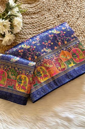 Blue Color Jari &Jaqurad weaving Work Silk Blend Saree