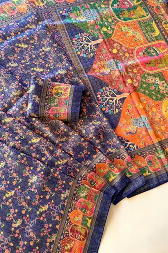 Blue Color Jari &Jaqurad weaving Work Silk Blend Saree