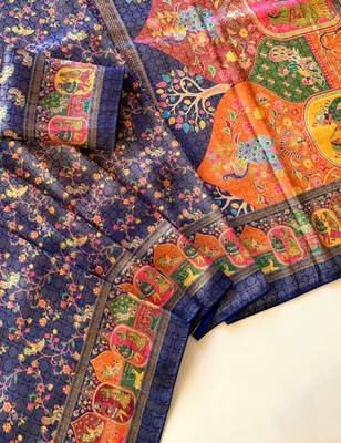 Blue Color Jari &Jaqurad weaving Work Silk Blend Saree 3
